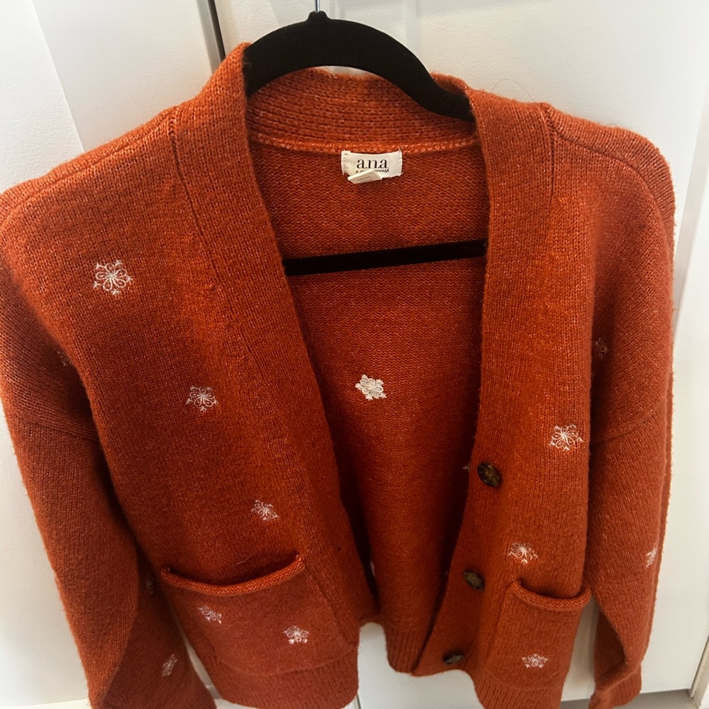 a.n.a Rust Embroidered Button-Front Cardigan